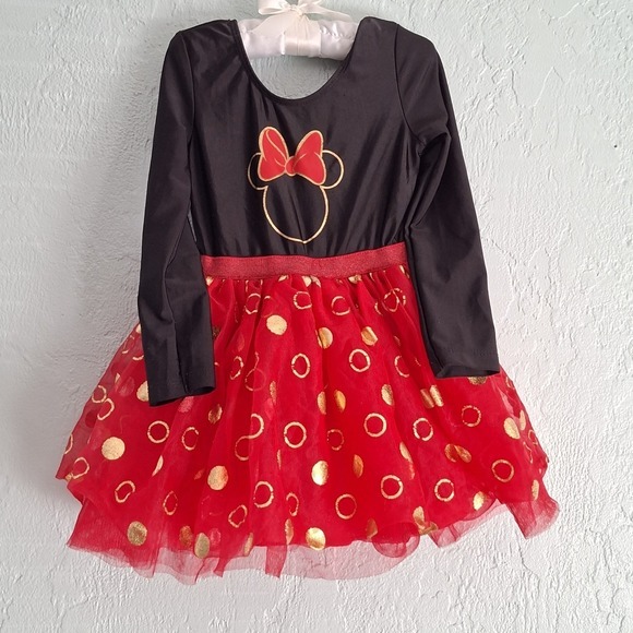 Disney Other - Disney Minnie Mouse Dress Girls Size 3T Costume Tutu Black Red Gold